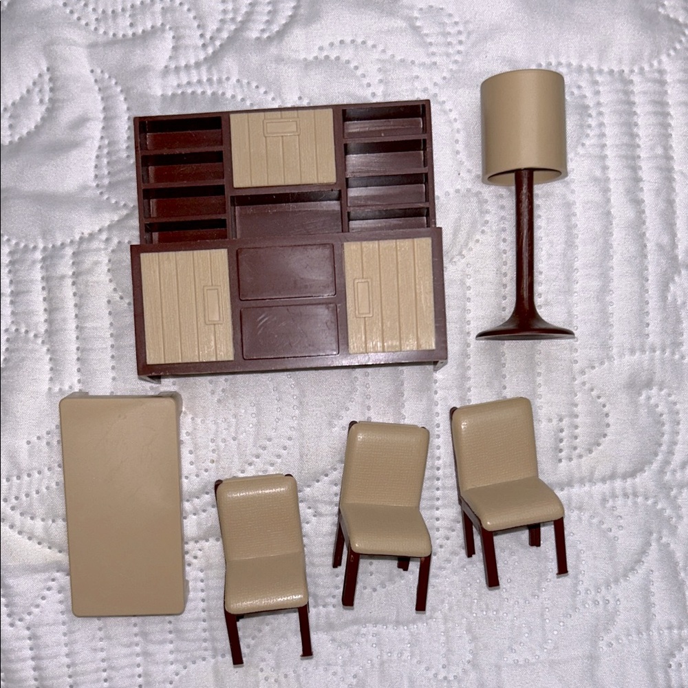 Miniature 6pc Dollhouse MCM office living dining furniture Arco Hong Kong VTG